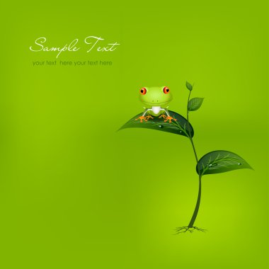 Beautiful green background wiht leaf and frog, vector illustration clipart