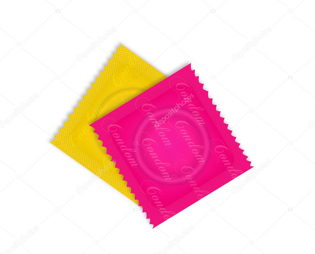 Condoms in pack isolated on white
