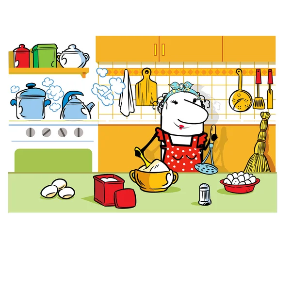 Huisvrouw in keuken — Stockvector