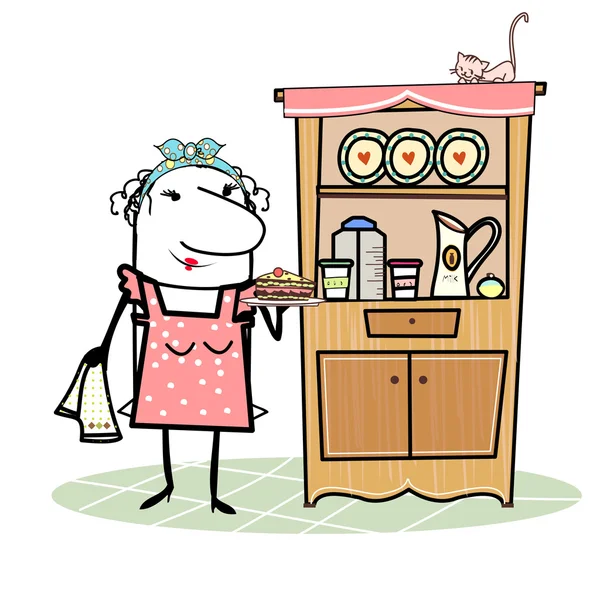 Dona de casa na cozinha —  Vetores de Stock