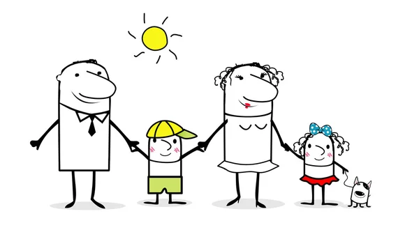 手牵着手和微笑的幸福家庭 — 图库矢量图片#