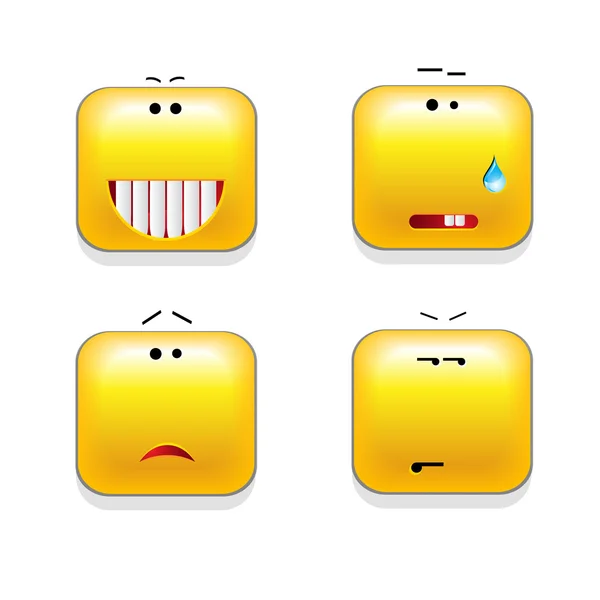 Square shaped yellow Smileys, vector icon set — Stock Vector
