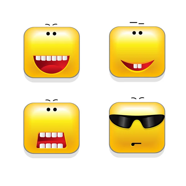 Cuadrado en forma de emoticonos amarillos, vector icono conjunto — Vector de stock
