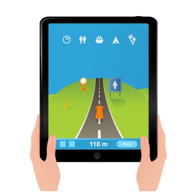 GPS navigation on iPad - vector illustration clipart