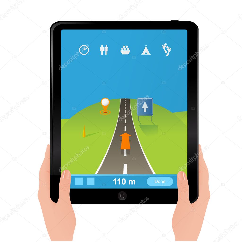 GPS navigation on iPad - vector illustration