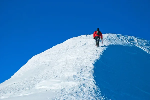 Hombre solitario montañista en la cumbre — Foto de Stock