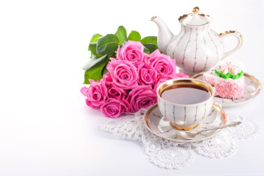 Сup of tea and roses clipart