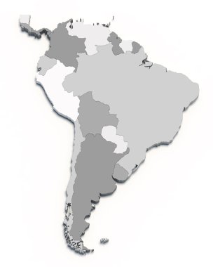 3D south america map on white clipart