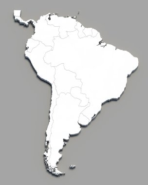 3D south america white map on grey clipart