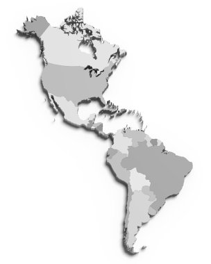 Güney ve Kuzey Amerika ülkeleri 3D gri Haritası