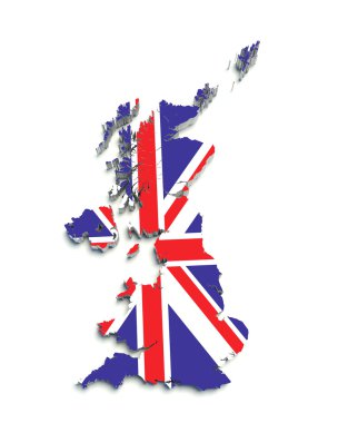 3D flag map of Great Britain on white isolated clipart