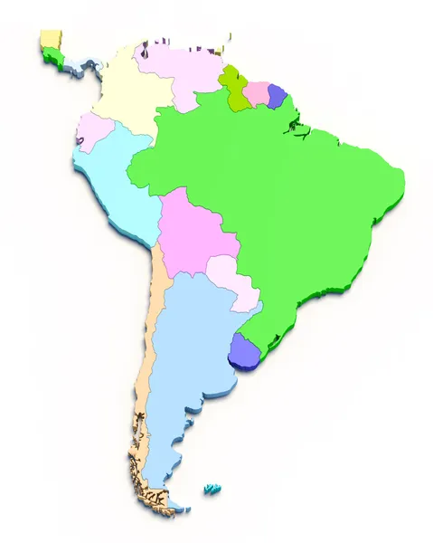 Mapa en color de Sudamérica 3D —  Fotos de Stock