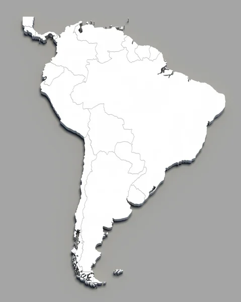 3D-kaart van Zuid-Amerika wit op grijs — Stockfoto