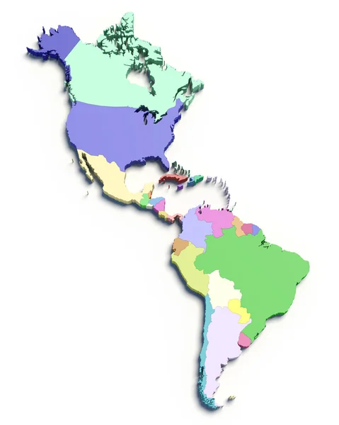 3d mapa de cores dos países sul e norte-americanos — Fotografia de Stock