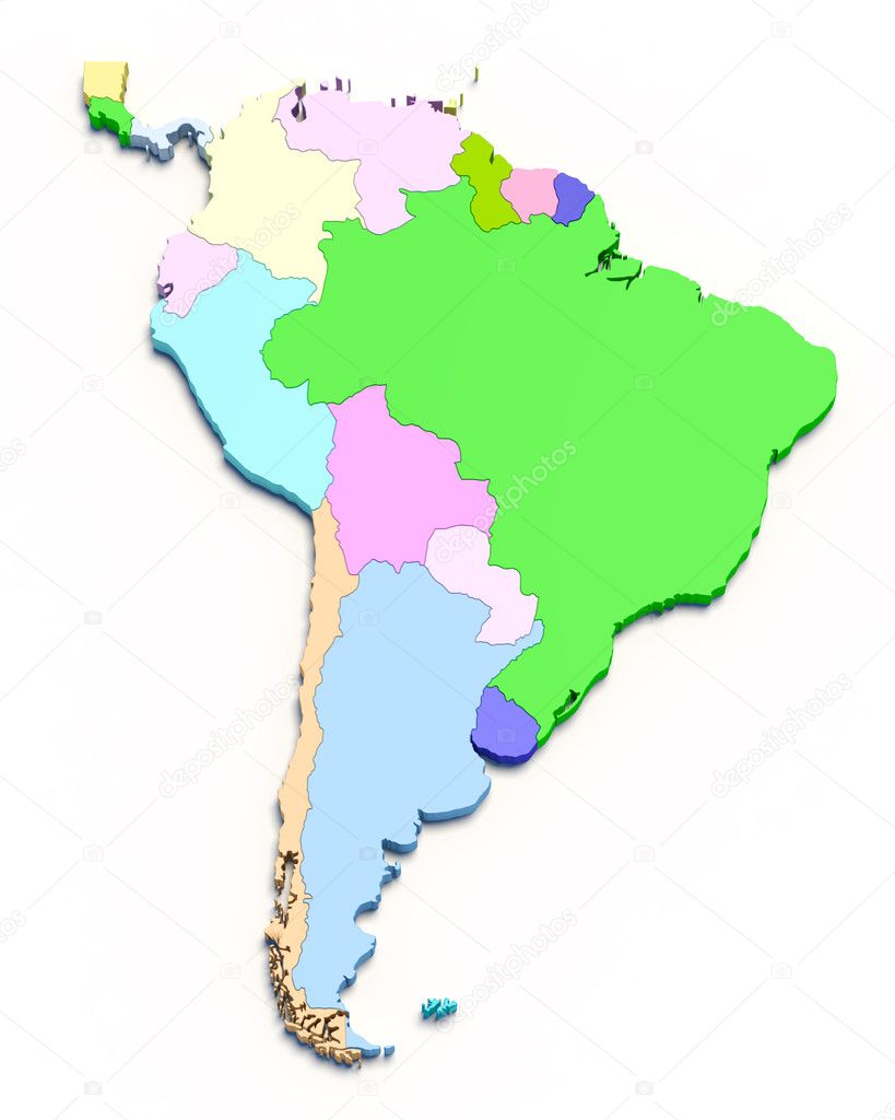 Mapa En Color De Sudamérica 3d Fotografía De Stock © Yermek 8772259 Depositphotos 6442
