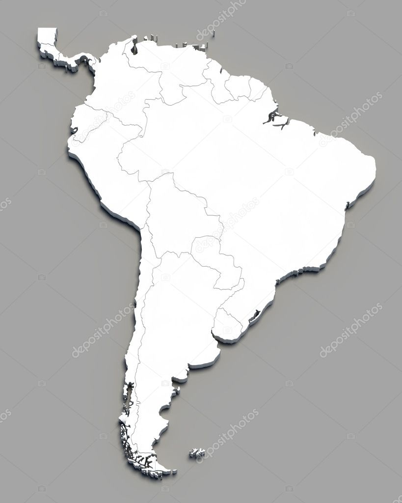 3D south america white map on grey — Stock Photo © Yermek #8772262