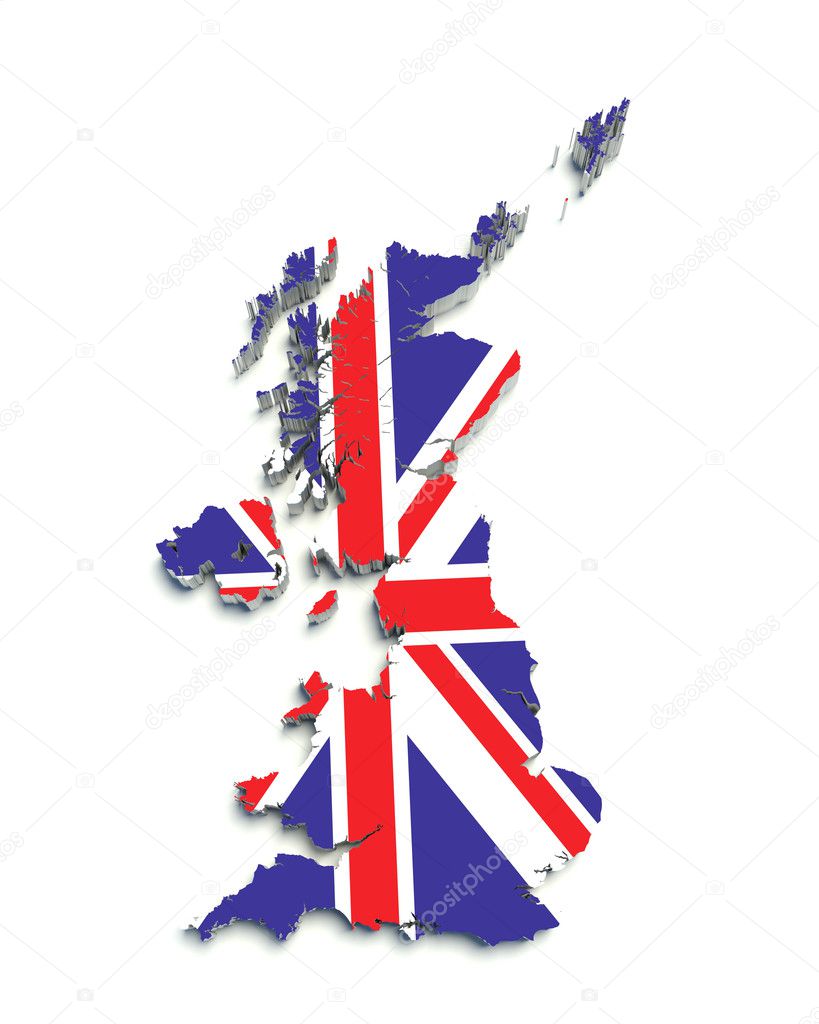 3D flag map of Great Britain on white isolated