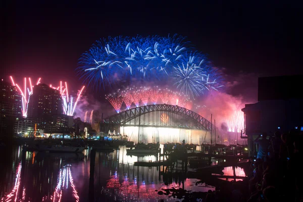 悉尼港的新年前夕奈烟花 — 图库照片