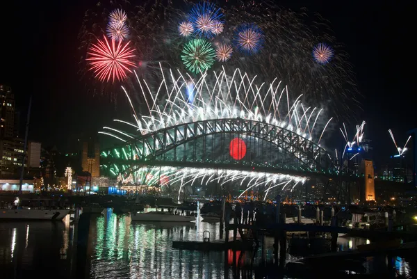 Sydney Harbour Silvester nye Feuerwerk Stockbild