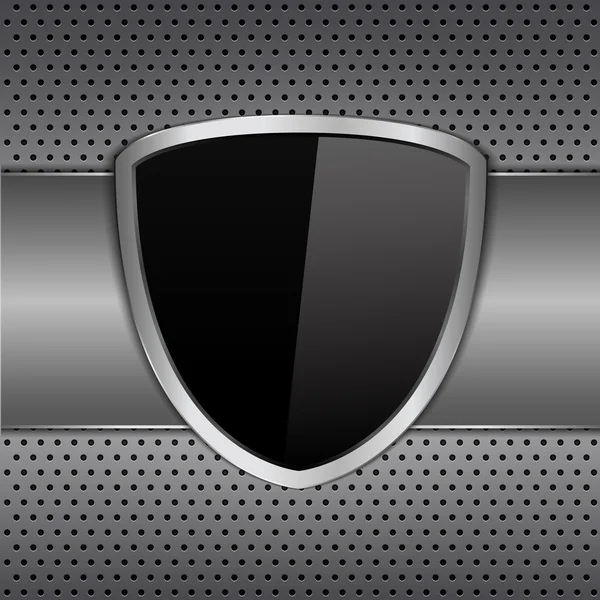 Escudo preto no fundo de metal — Vetor de Stock