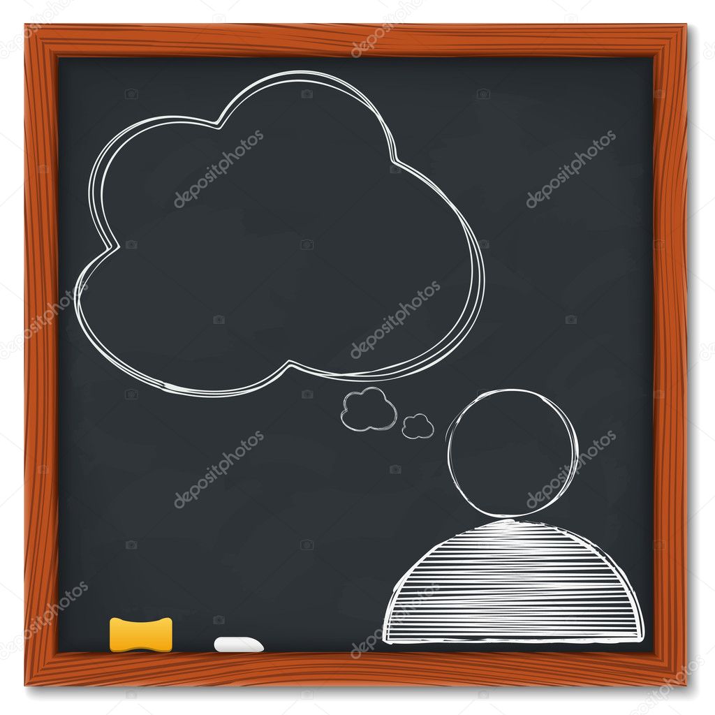 Symbol of human with speech bubble on blackboard