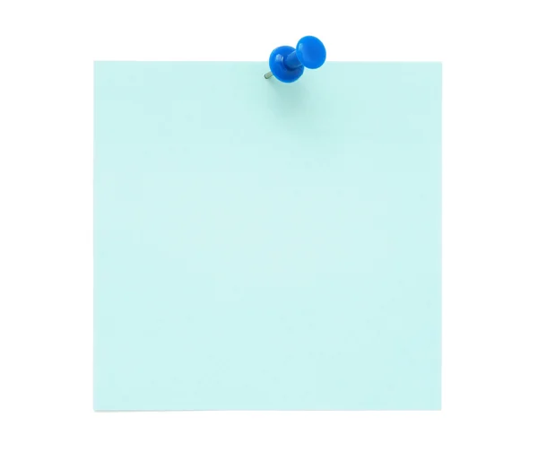 Nota pós-it azul em branco com alfinete de pressão — Fotografia de Stock