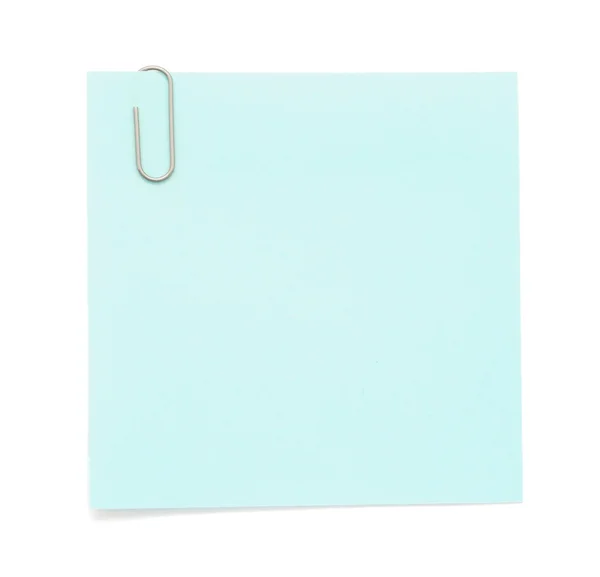 Blauer Zettel mit Büroklammer — Stockfoto