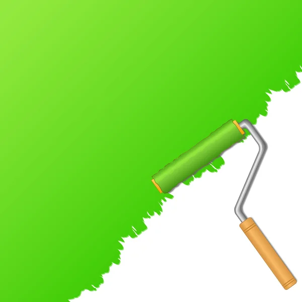 ペイント ローラーと緑色の塗料 — ストックベクタ