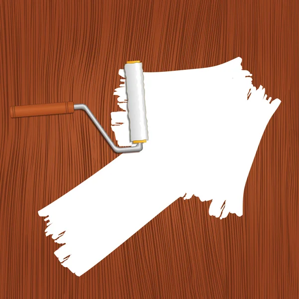 Flecha blanca pintada sobre el fondo de madera — Vector de stock