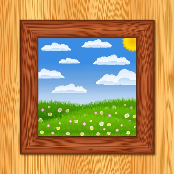 Window and green field — Stock Vector