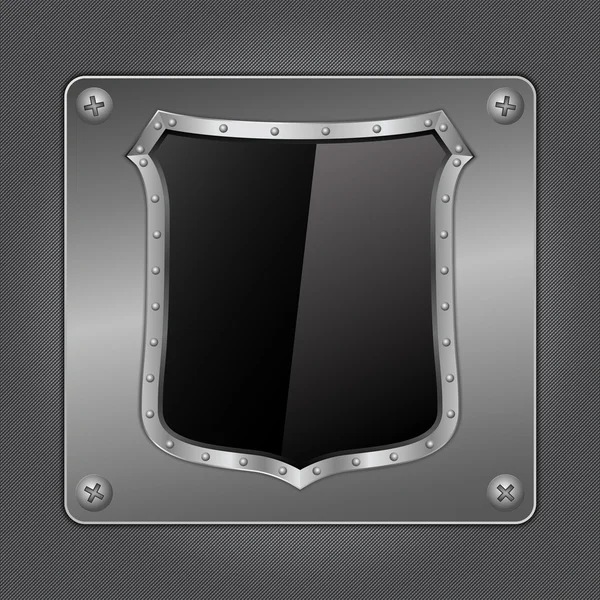 Bouclier noir sur panneau métallique — Image vectorielle