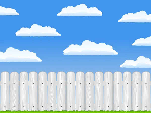 Clôture en bois et ciel bleu avec nuages — Image vectorielle
