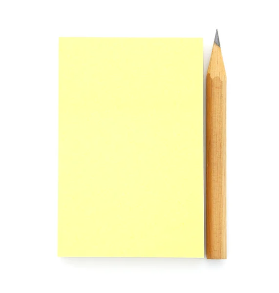 Blank yellow post-it note with pencil — Stock Photo, Image