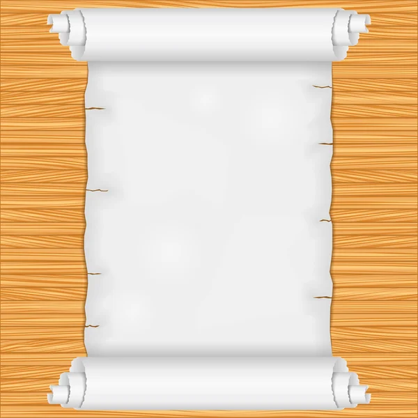 Scroll on wooden background — Stock Vector
