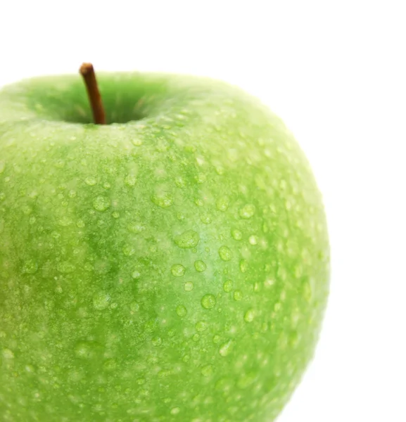 stock image Green apple with water drops