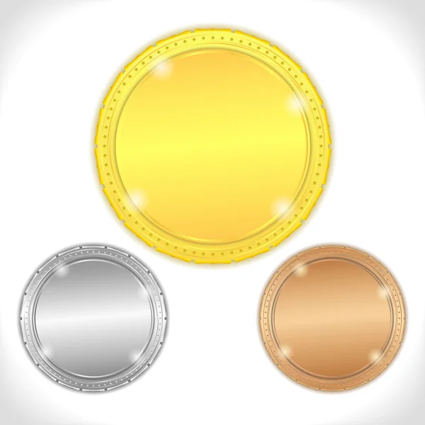 Medallas de oro, plata y bronce — Vector de stock