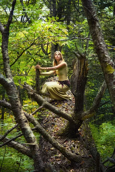 Blond girl in a magic forest — Stock Photo, Image