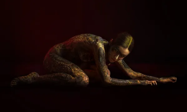 Brünette Frau mit Körperkunst — Stockfoto