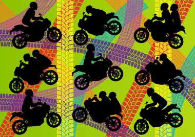 Sport motorbike riders silhouettes vector clipart