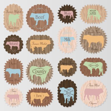 Farm animals market egg and meat labels food vector clipart