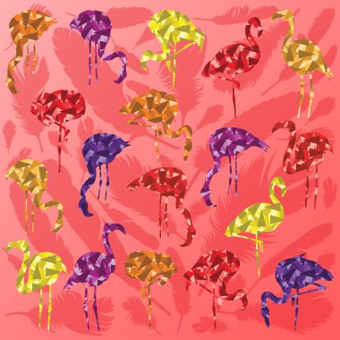 Colorful flamingo bird silhouettes vector clipart