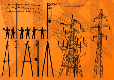 Electricity poles and structures construction engineers vector clipart