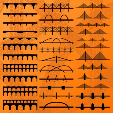 Bridge construction silhouettes background vector clipart