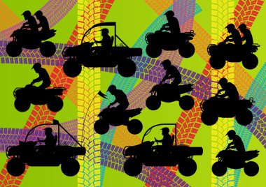 All terrain vehicle quad motorbikes riders illustration collecti clipart