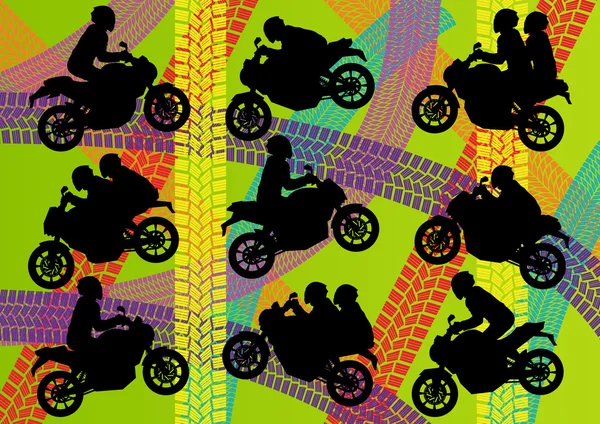 Sport motorbike riders silhouettes vector — Stock Vector