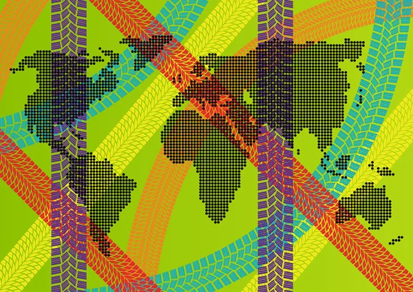 Colorata ecologia energia gomme impronta mappa del mondo — Vettoriale Stock