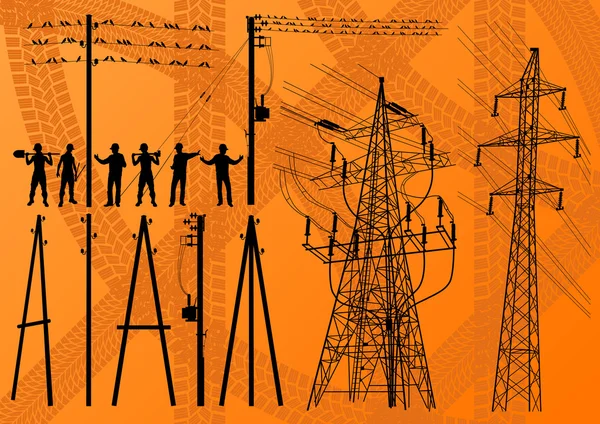Electricity poles and structures construction engineers vector — Stock Vector