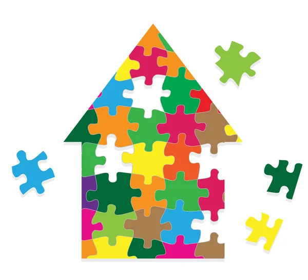 Colorful jigsaw puzzle house vector background — Stock Vector