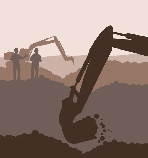 Cargador de excavadora en el sitio de construcción vector — Vector de stock
