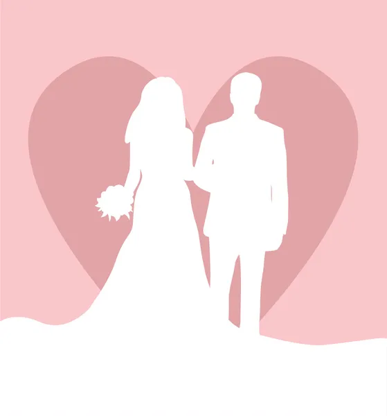 Cartão de casamento com homem, mulheres e vetor de coração — Vetor de Stock
